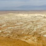 view of the desert and the dead sea from the Masada fortress in Israel
