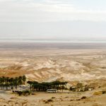 view from the Masada archeological site in Israel with the dead sea in the back