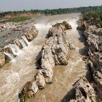 view of the Marble Rocks in Madya Pradesh India from a cable car