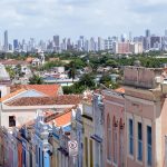 View of the Skyline of Recife in the background from the colonial town Olinda in Pernambuco Brazil