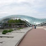 bow-shaped bridge in Tbilsi called the Bridge of Peace, and connecting the old and new parts of the city over the Kula river