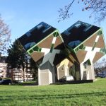 inhabited cube houses designed by dutch architect Piet Blom around 1977 before building the ones in Rotterdam