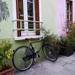 a bike standing in rue Cremieux in Paris, the most colorful street of the capital of France