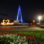 this is the lover bridge and love sign by night in Tamsui Taipei Taiwan